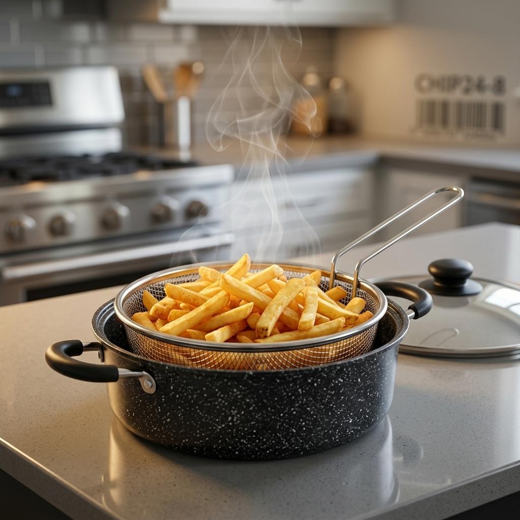 24cm Non-Stick Deep Fryer Pan Set with Basket, Glass Lid & Chopsticks Multi-Purpose Cooking Pot