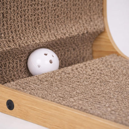 Cat Scratcher L-Shape with Ball Toy Vertical & Horizontal Corrugated Cardboard Scratching Post Wooden Frame Cat Scratch Pad for Indoor Cats