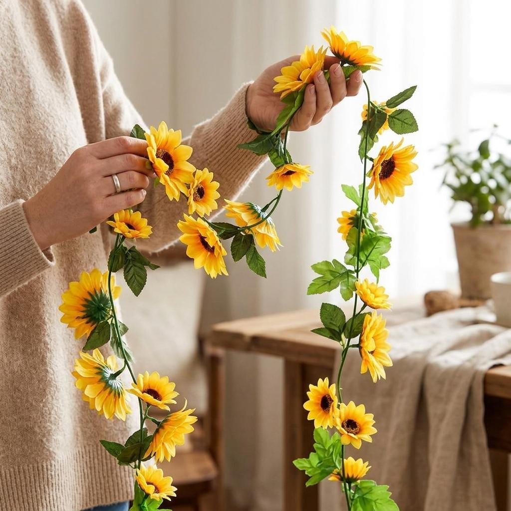 10PCS Artificial Sunflower Hanging Garland 2M Decorative Vine for Home, Wedding, Party & Garden Décor