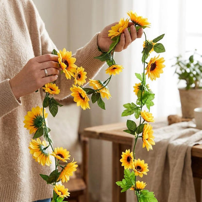 10PCS Artificial Sunflower Hanging Garland 2M Decorative Vine for Home, Wedding, Party & Garden Décor