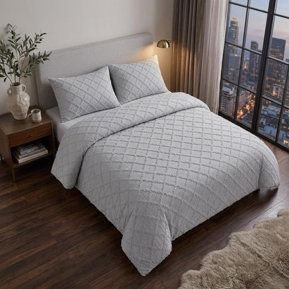 Diamond Tufted Duvet Cover Set Soft Microfibre Bedding Set with Pillowcases Hidden Zip Quilt Cover Easy Care UK Sizes