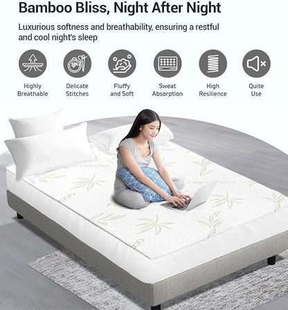 5cm Memory Foam Mattress Topper Single Bed, With Removable Bamboo Cover, Thick Soft Comfortable Antibacterial Hypoallergenic Memory Foam Mattress Enhancer For Bed