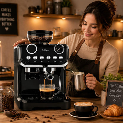 Home Coffee Machine Espresso Maker with Milk Frother Steam Wand Dual Shot Brewing and Pressure Gauge for Cappuccino Latte Lovers