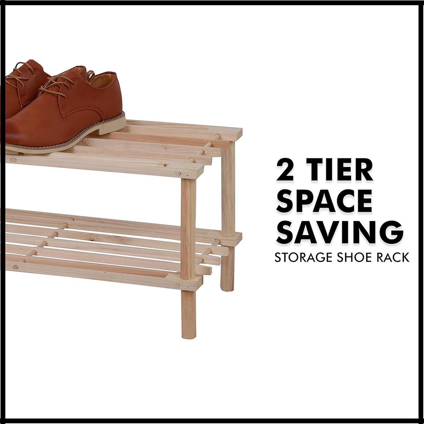 Natural Wooden Shoe Rack 2 Tier Shoe Storage Organizer Easy Assemble Shoe Stand Shelf for Entryway Hallway Bedroom Closet Space Saving Shoe Holder