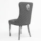 Velvet Dining Chair with Chrome Effect Door Knocker High Back Padded Seat Metal Legs Upholstered Dining Room Chair Single
