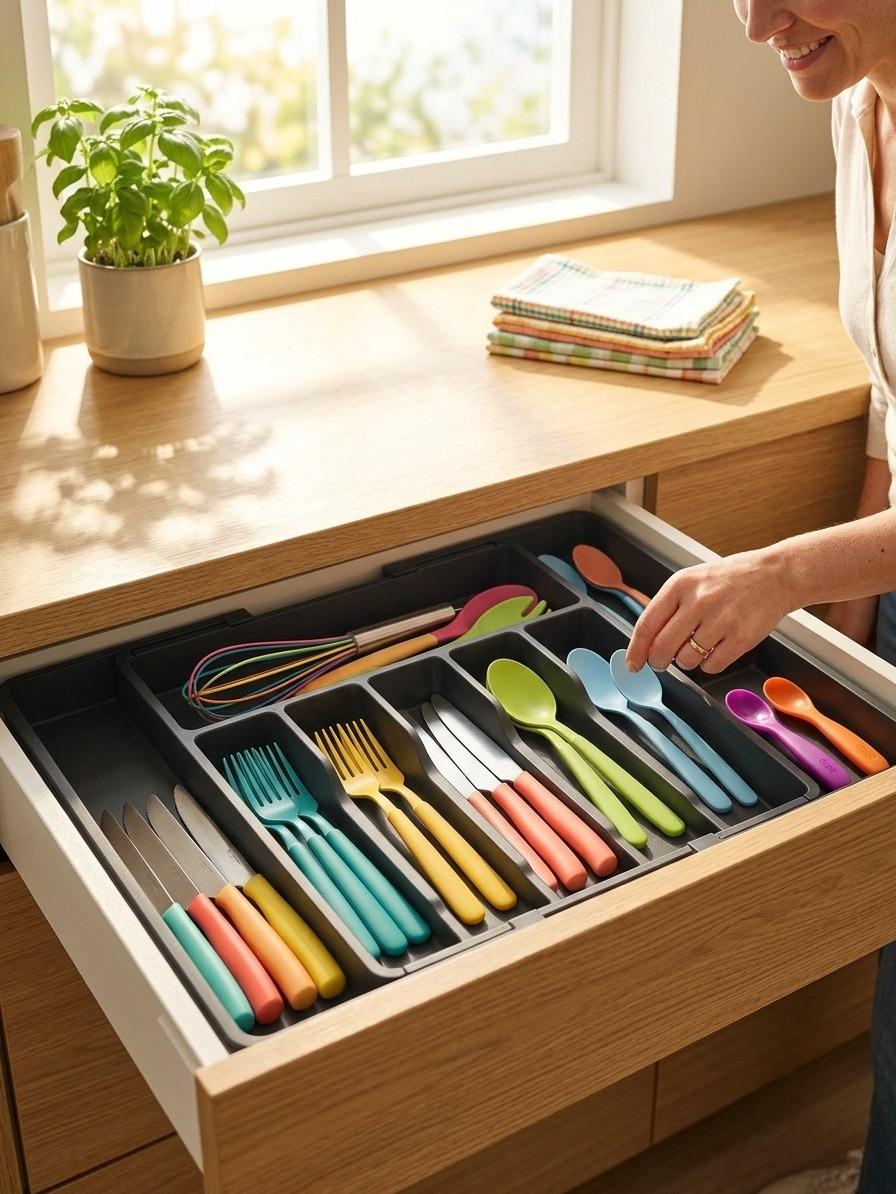Adjustable Kitchen Cutlery Organiser Tray Expandable Drawer Storage for Utensils, Cutlery & Tableware Lightweight Plastic