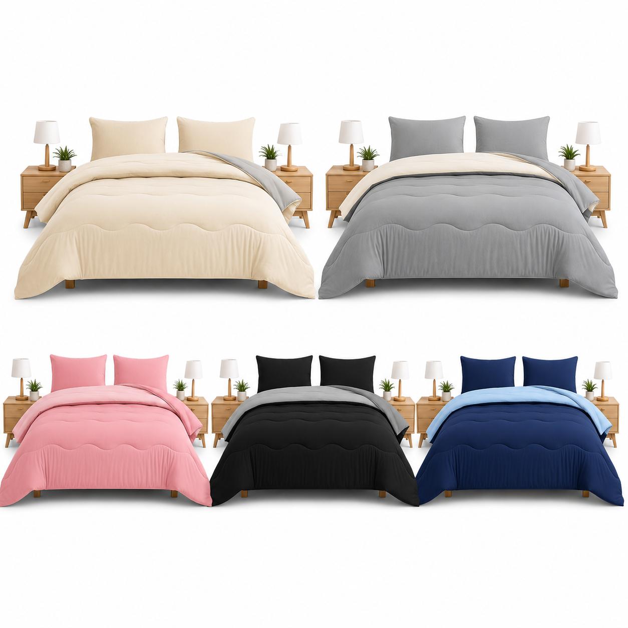 10.5 Tog Coverless Reversible Microfiber Duvet Set With Pillowcase – Single, Double, King – Soft, Breathable and Lightweight All-Season Quilt with Pillowcase – Machine Washable Bedding