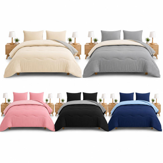 10.5 Tog Coverless Reversible Microfiber Duvet Set With Pillowcase – Single, Double, King – Soft, Breathable and Lightweight All-Season Quilt with Pillowcase – Machine Washable Bedding