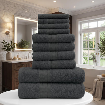 10 Pieces Premium Egyptian Cotton Towel Bale set Hotel Quality Face Hand & Bath Towels Soft & Absorbent 500GSM