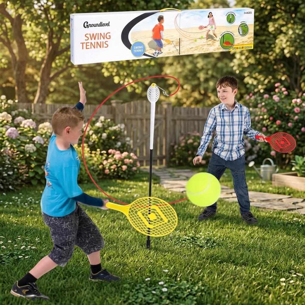 Garden Swing Tennis Ball Game Set Adjustable Height Outdoor Family Garden Game for Kids & Adults with Stable Base