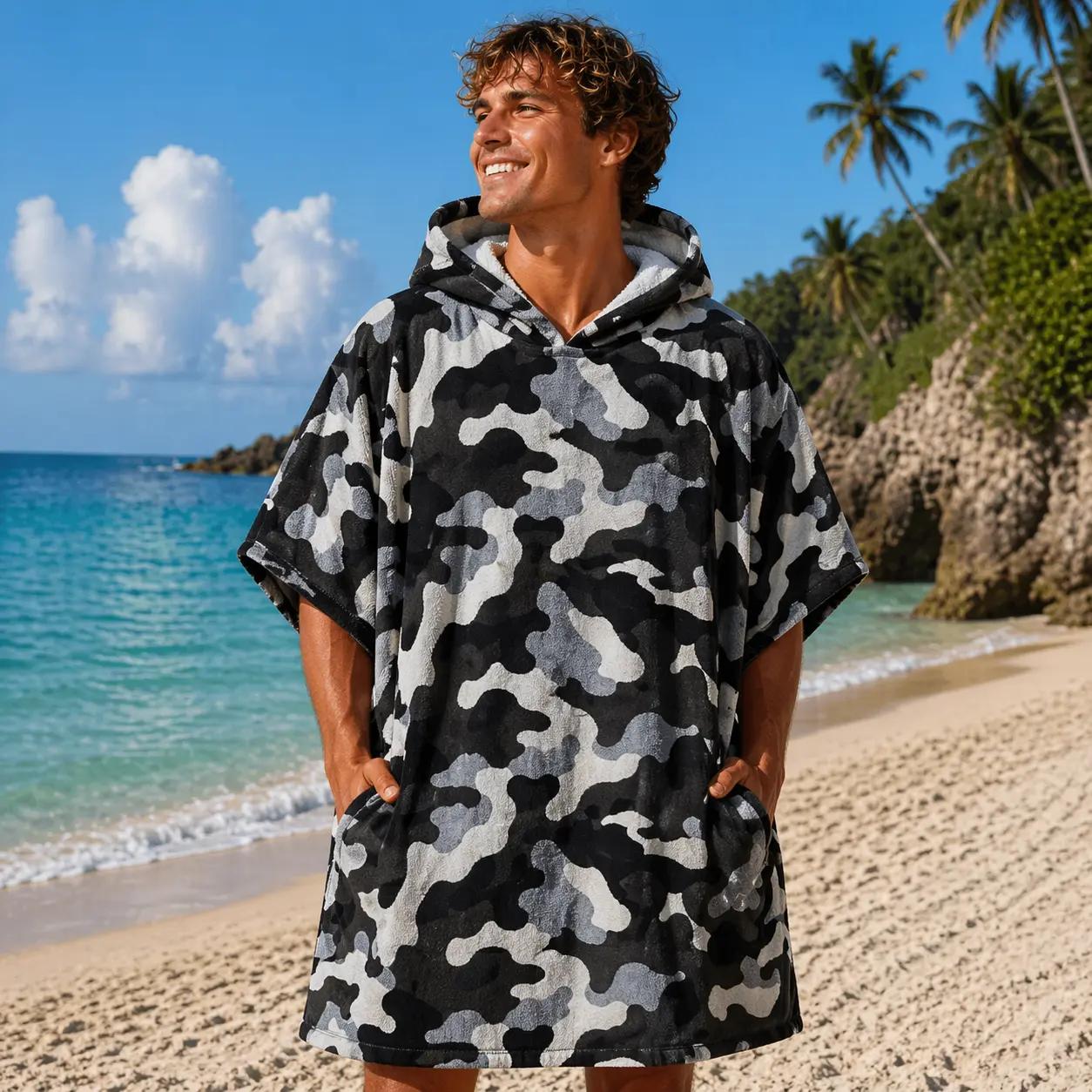 Adult Hooded Beach Towel Poncho Quick Dry Changing Robe Sand Free Lightweight Swim Cover Up 108 x 85cm for Beach Swimming Surfing Gym Camping Travel
