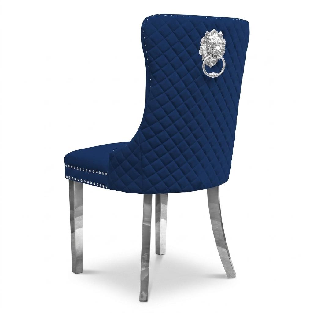 Velvet Dining Chair with Chrome Effect Door Knocker High Back Padded Seat Metal Legs Upholstered Dining Room Chair Single