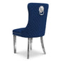 Velvet Dining Chair with Chrome Effect Door Knocker High Back Padded Seat Metal Legs Upholstered Dining Room Chair Single