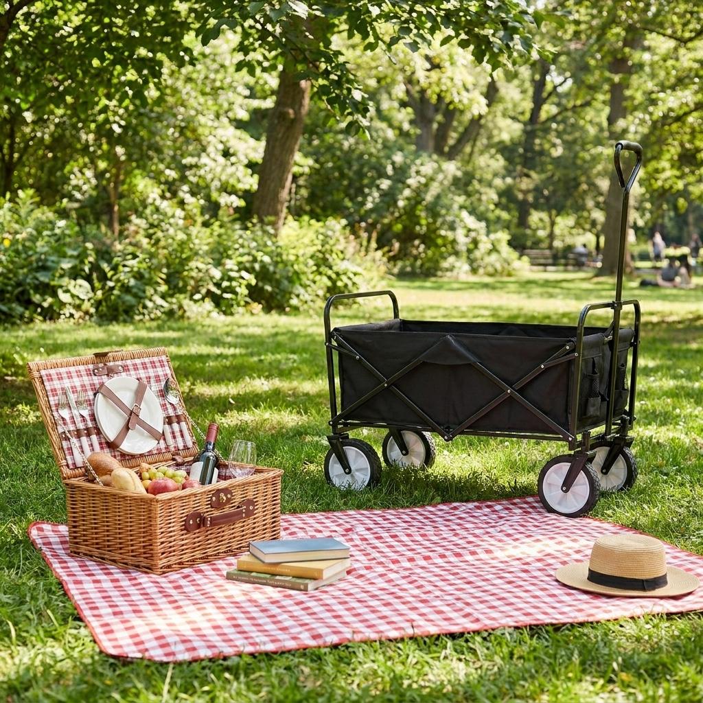 Heavy Duty Foldable Wagon Cart with 4 Wheels Collapsible Utility Trolley for Shopping, Camping, Beach, Garden & Festivals Portable 80KG Capacity