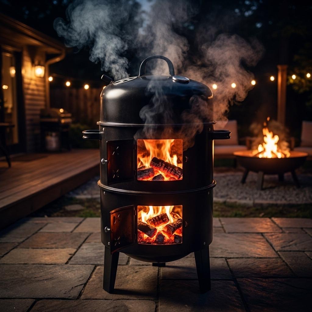 2-in-1 Charcoal BBQ Smoker & Fire Pit Outdoor Garden Grill with Temperature Gauge & Adjustable Air Vents