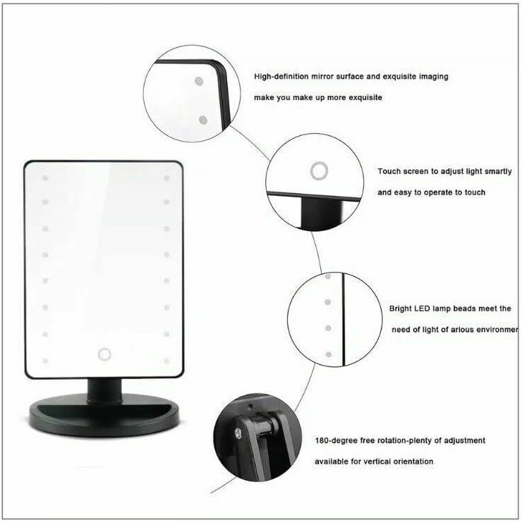 16 LED Lighted Makeup Mirror with Touch Control Portable Vanity Cosmetic Mirror with Adjustable Brightness Magnifying Mirror & Stand Tray