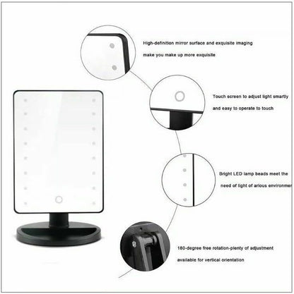 16 LED Lighted Makeup Mirror with Touch Control Portable Vanity Cosmetic Mirror with Adjustable Brightness Magnifying Mirror & Stand Tray