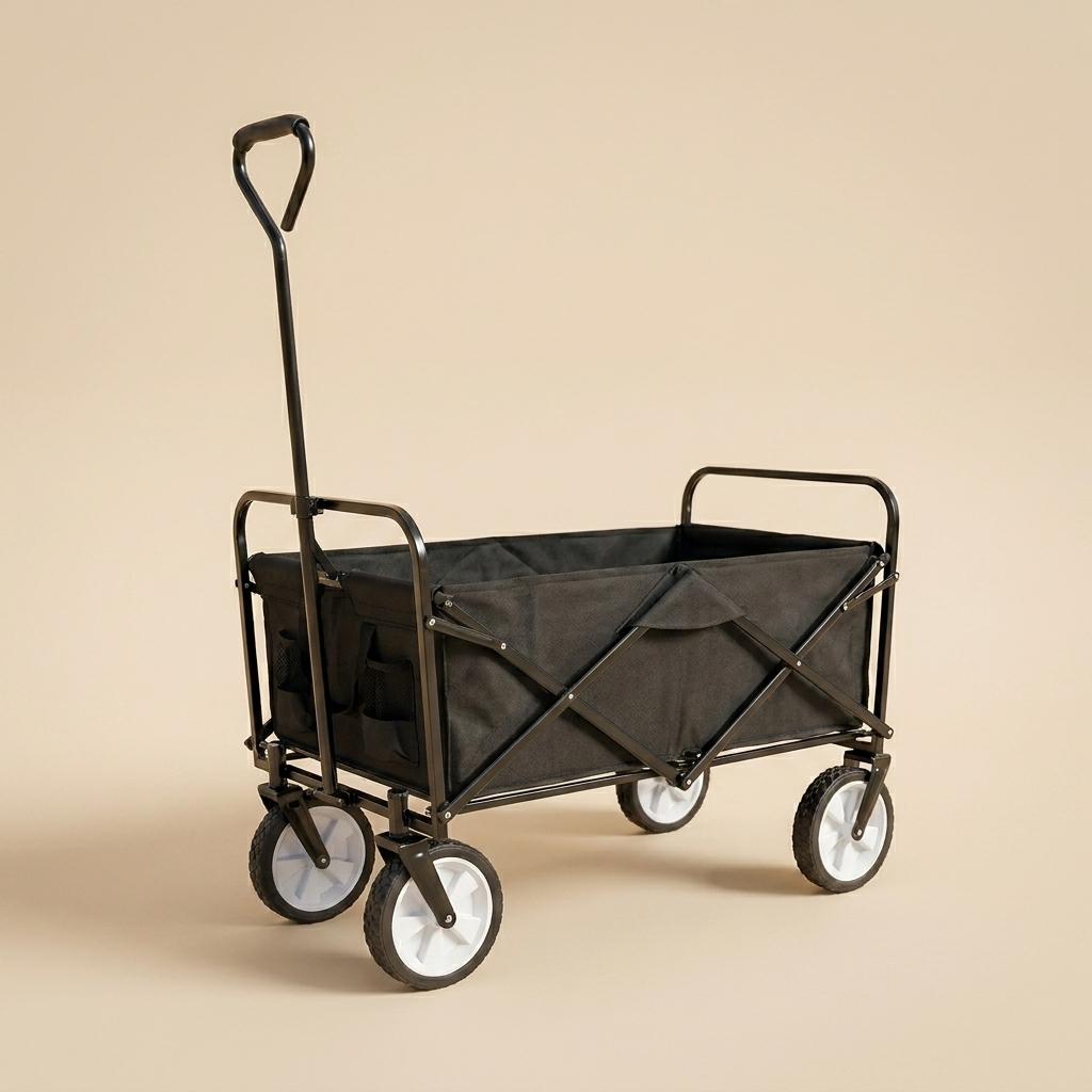 Heavy Duty Foldable Wagon Cart with 4 Wheels Collapsible Utility Trolley for Shopping, Camping, Beach, Garden & Festivals Portable 80KG Capacity