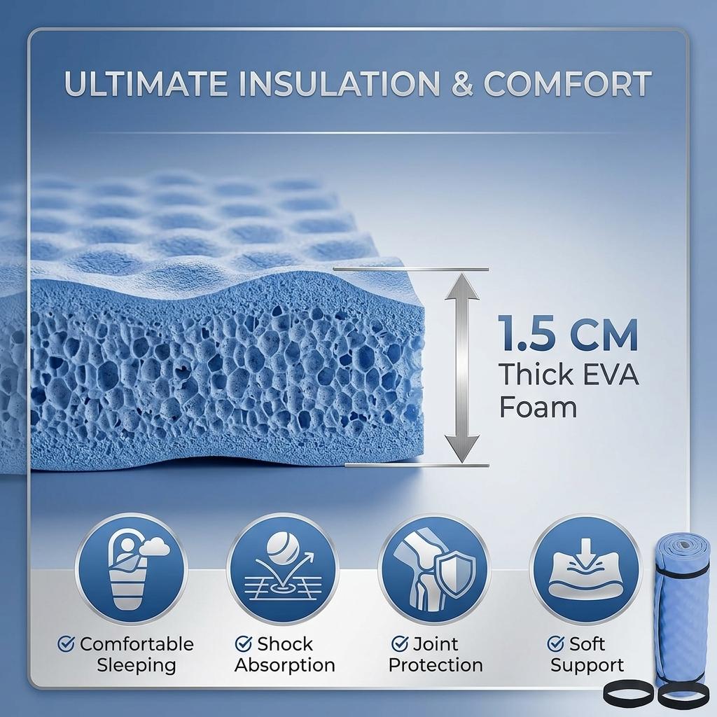 Camping Mat Waterproof EVA Foam Sleeping Mat 180x50x1.5cm Lightweight Roll Up Yoga Exercise Mat with Elastic Straps for Hiking Travel