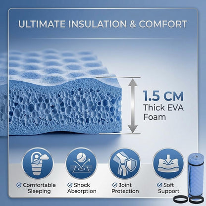 Camping Mat Waterproof EVA Foam Sleeping Mat 180x50x1.5cm Lightweight Roll Up Yoga Exercise Mat with Elastic Straps for Hiking Travel