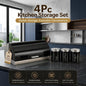 4 Piece Stainless Steel Bread Bin with Tea Coffee Sugar Canister Set Black Powder Coated Kitchen Storage Containers Modern Countertop Food Storage & Kitchen Organisation