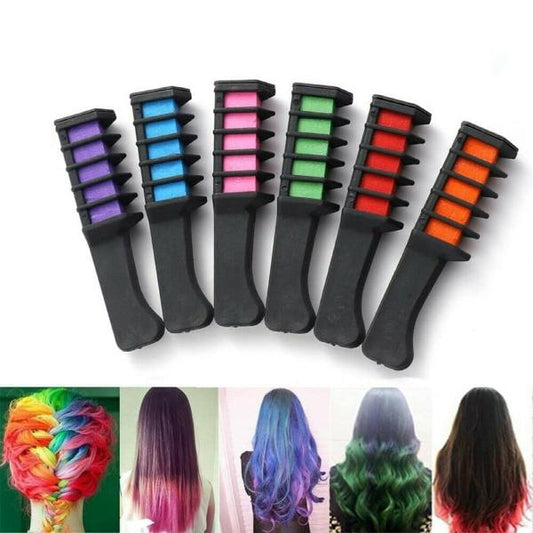 6 Pack Temporary Hair Colour Chalk Combs Washable Hair Dye Comb Set for Kids & Adults DIY Hair Colour for Parties Festivals & Cosplay