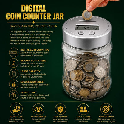 Digital Coin Counting Money Jar with LCD Display Coin Savings Bank for UK Coins Cash Storage & Savings Pot