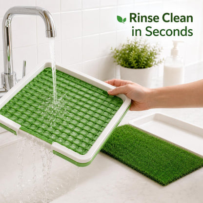 Pet Toilet Training System with Grass Surface Reusable Indoor Puppy Training Pad Easy Drain Pet Tray