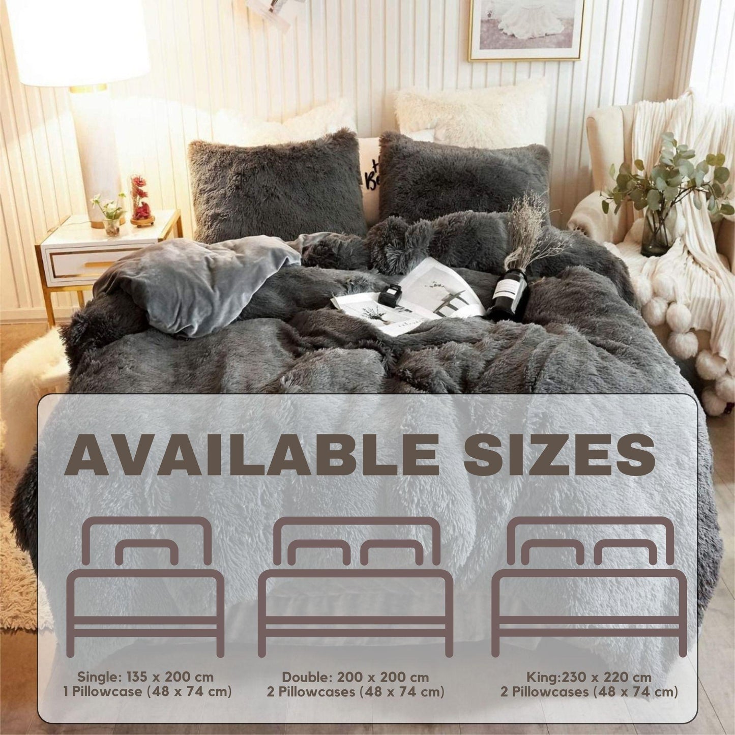 Luxury Hug & Snug Duvet Cover Set Ultre Soft Cozy and Snuggle Quilt Cover Bedding set Single Double King size Available in Charcoal this bedding set is perfect for cooler nights and year round use