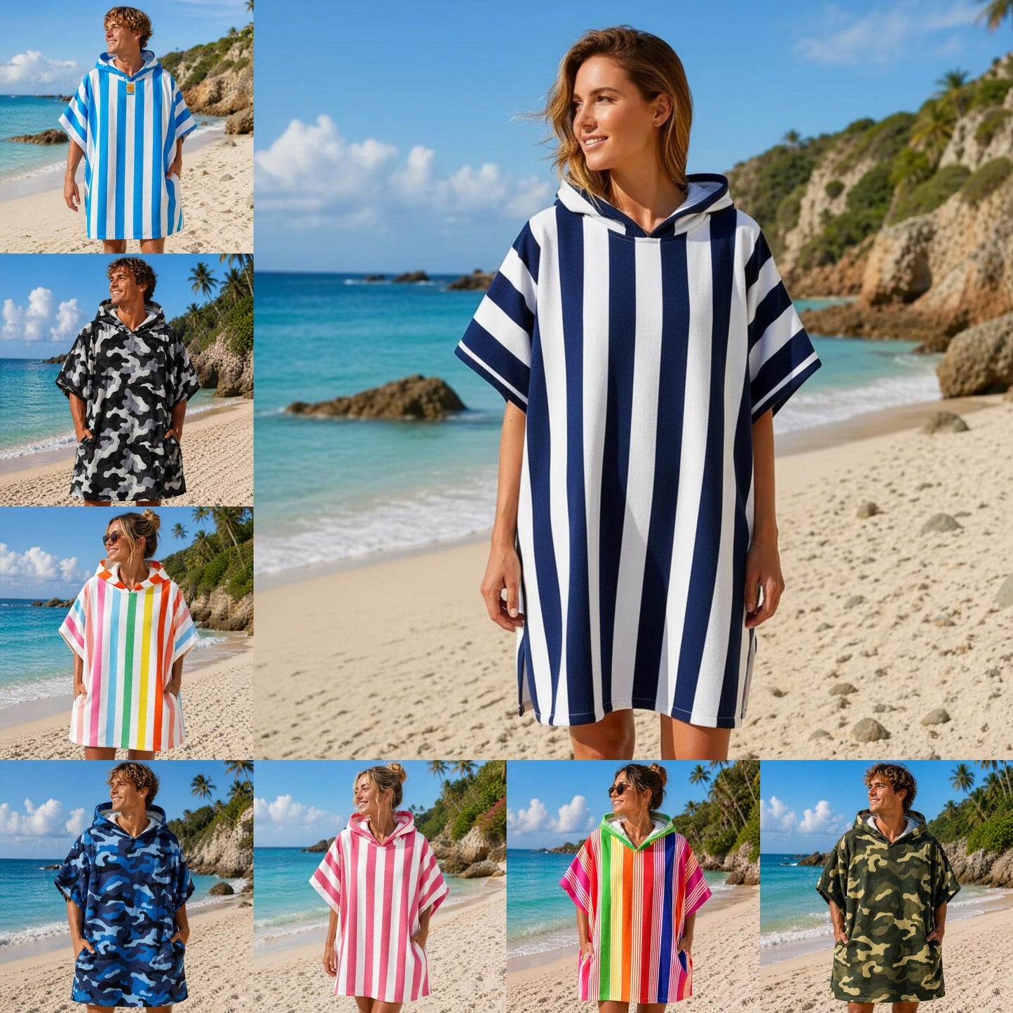 Adult Hooded Beach Towel Poncho Quick Dry Changing Robe Sand Free Lightweight Swim Cover Up 108 x 85cm for Beach Swimming Surfing Gym Camping Travel