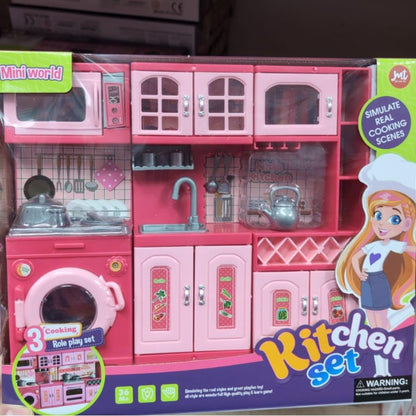 Mini Kitchen Set for Kids 4-in-1 Doll Kitchen House Toy with Cooking Accessories Pretend Play Cooker Multi-Function Portable Kitchen Playset for Children
