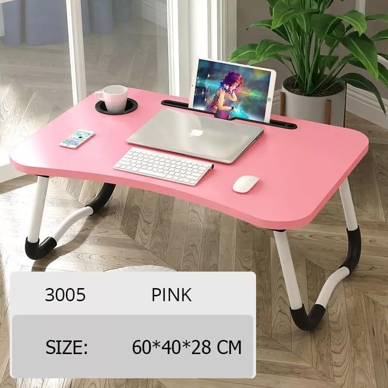 Foldable Laptop Table for Bed & Sofa Portable Desk with Cup Holder Phone/Tablet Slot Book Storage Study Work Reading Writing Breakfast Tray