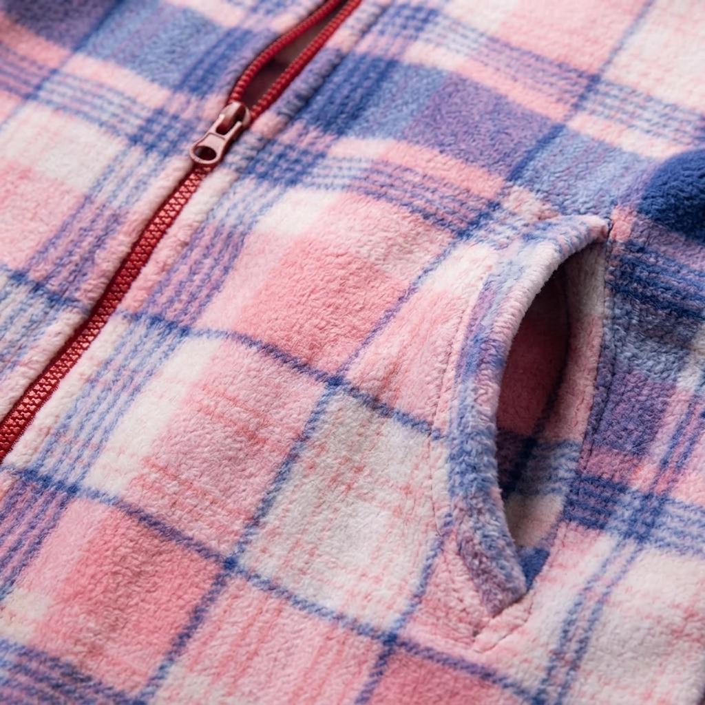Ladies Tartan Check Fleece Dressing Gown Zip Up Housecoat Warm Robe with Pockets for Women