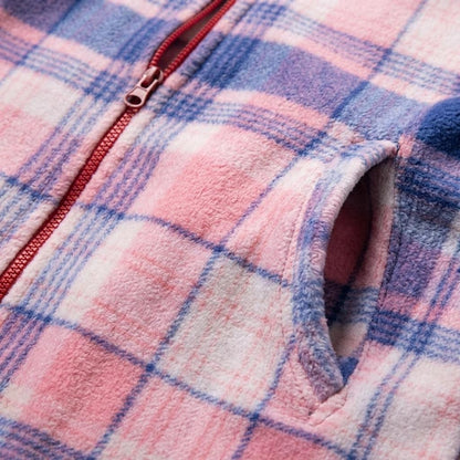 Ladies Tartan Check Fleece Dressing Gown Zip Up Housecoat Warm Robe with Pockets for Women