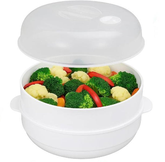 2 Tier Microwave Vegetable  Cookware Steamer with Lid Healthy Rice Pasta Cooker Pot BPA-Free Food Steaming Container