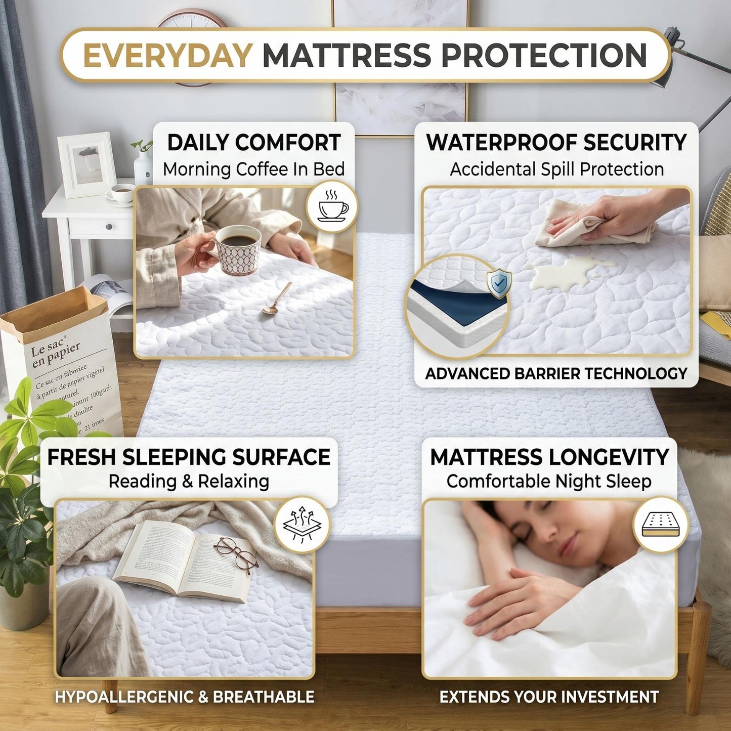 Deep Fitted Waterproof Mattress Protector Breathable Cotton Mattress Cover UK Bedding Essentials