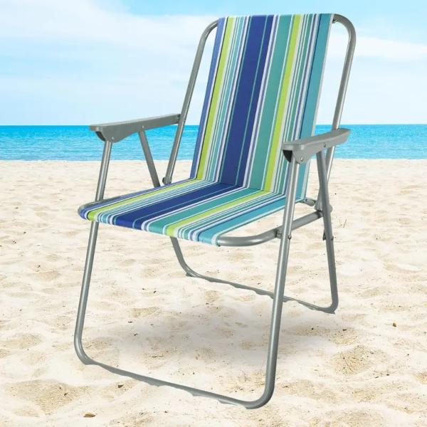 Spring Beach Chair Outdoor Folding Sun Lounger Chair with Armrests Lightweight Portable Garden Deck Chair for Beach, Camping, Fishing, Picnic & BBQ