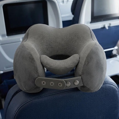 Memory Foam Travel Pillow Set with Eye Mask & Ear Plugs Adjustable Neck Support Cushion Washable Travel Pillow for Plane, Car & Train
