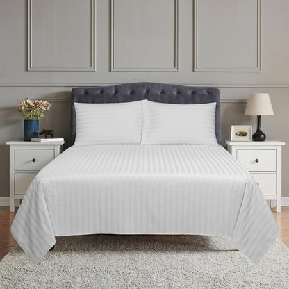 Stripe Flat Sheet 100% Cotton White Bedding Single Double King Super King Soft Breathable Bed Sheet UK