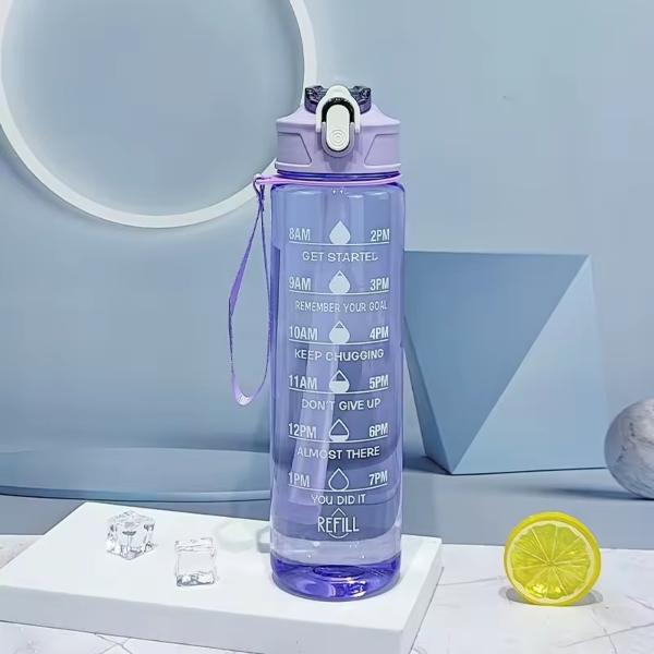 32oz Motivational Water Bottle 1L with Time Marker & Straw Leakproof BPA-Free Sports Hydration Bottle with Hourly Drink Reminder for Gym, Fitness & Office