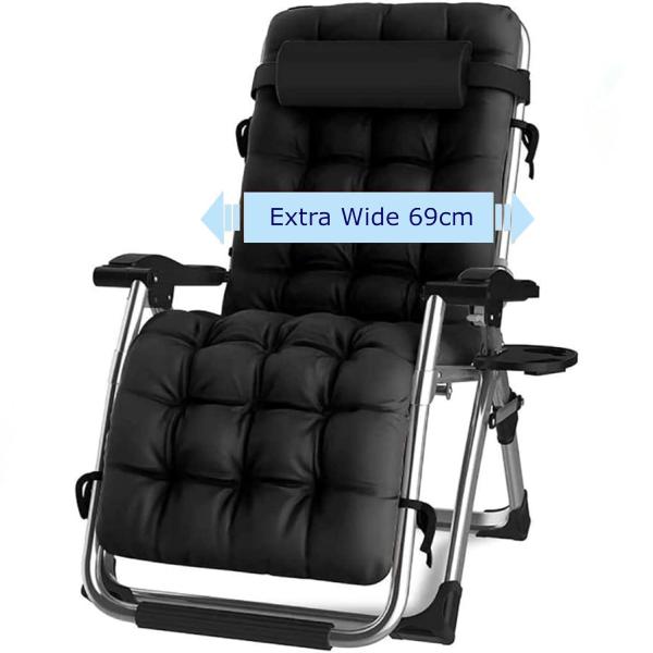 Extra Wide Gravity Chairs with cushion, 1/2  pack Deep Filled Cushions, Rust Proof, Lightweight Frame, Reclining, Includes Side Tray