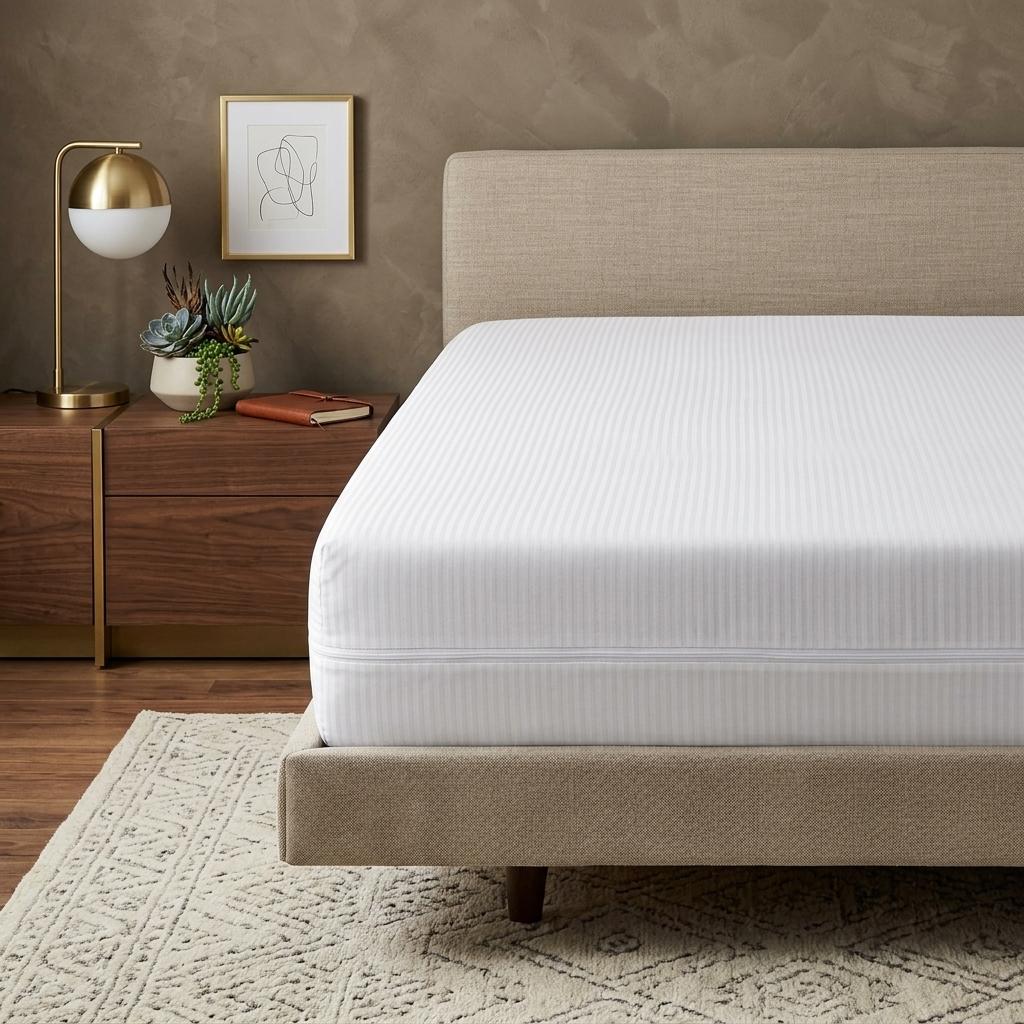 Satin Stripe Zipped Mattress Protector Double Side Zipper Closure Full Encasement Covers Anti Bed Bug Mattress Zip Protector 30cm Deep Matress Cover with Zip Blue and white