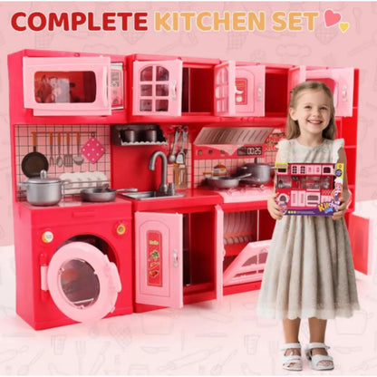 Mini Kitchen Set for Kids 4-in-1 Doll Kitchen House Toy with Cooking Accessories Pretend Play Cooker Multi-Function Portable Kitchen Playset for Children