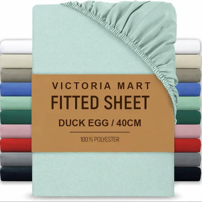 Extra Deep Fitted Bed Sheet 40cm Soft Plain Mattress Cover with Elastic Fit Easy Care Bedding for Daily Use