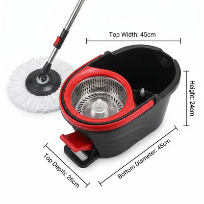 Deluxe Spin Mop and Bucket Set with Stainless Steel Handle Microfibre Mop Heads and Foot Pedal