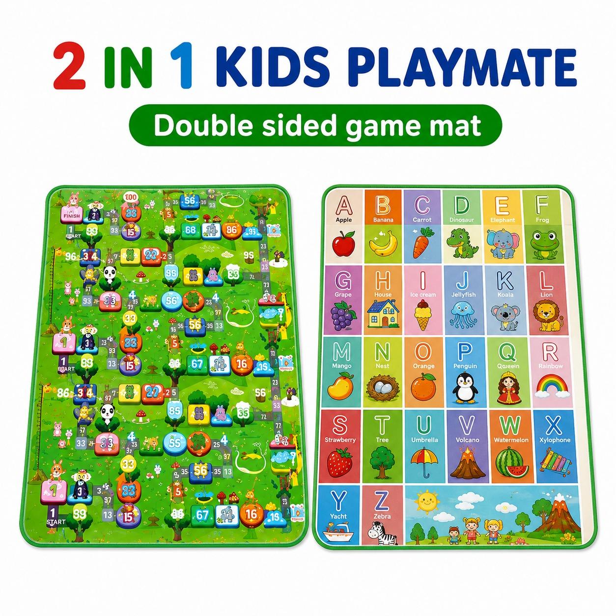 2 in 1 Kids Play Mat Double Sided Foldable Baby & Toddler Playmat 200 x 180cm with Carry Bag