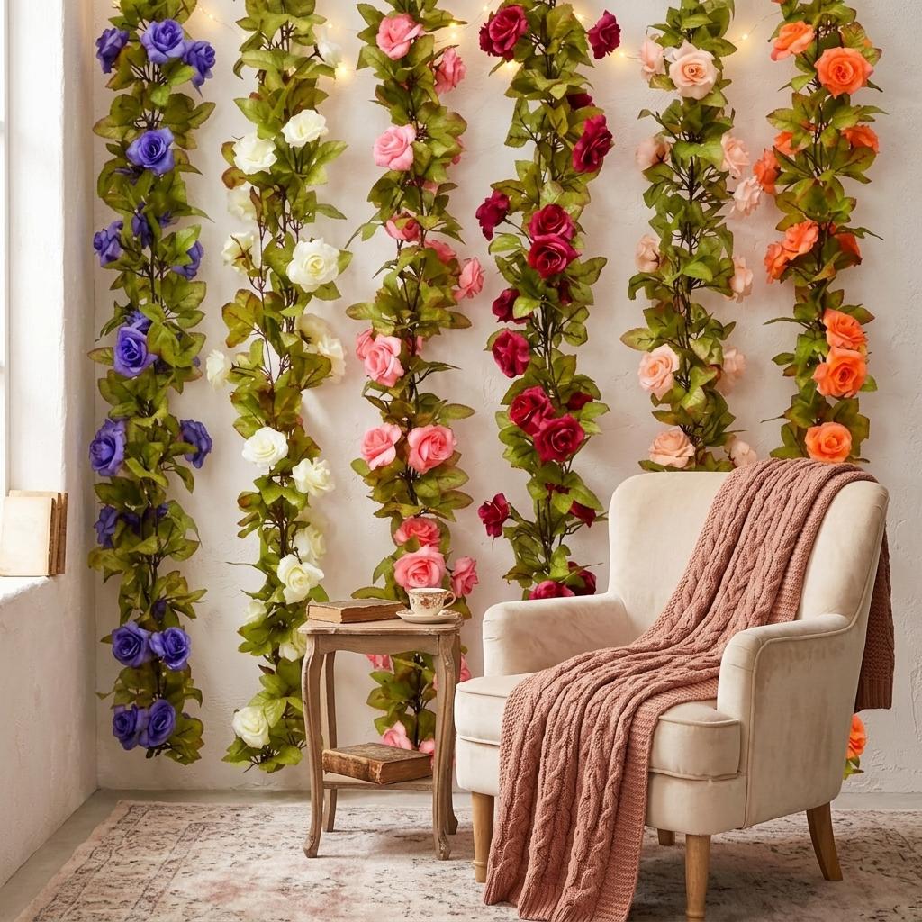 10PCS Artificial Rose Hanging Garland 2.3M Mixed Colour Flower Vine for Home, Wedding, Party & Garden Decoration