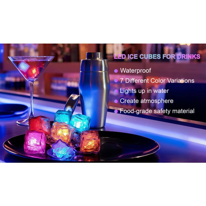Ice Cube 12 Led ice cube Waterproof Reusable Water Activated Ice Cube DIY Toy for Party Wedding Bars Decor, Christmas Gift
