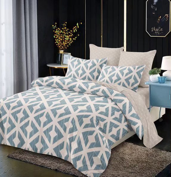 Printed Microfibre Duvet Cover Set Reversible Geometric Bedding