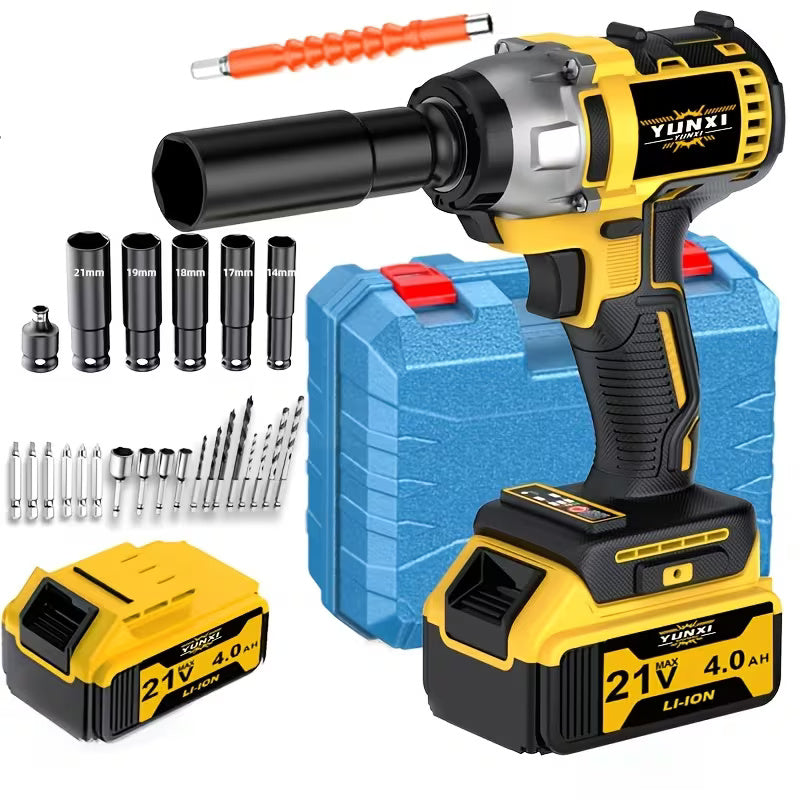 Cordless Impact Wrench with Lithium Ion Battery & Fast Charger, Heavy Duty Electric Torque Wrench for Car Repair, Home Maintenance, DIY & Workshop Projects